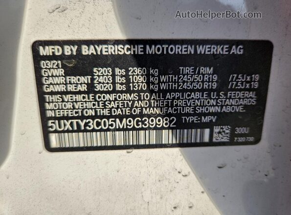 5UXTY3C05M9G39982 2021 BMW X3 White Widok komory silnika