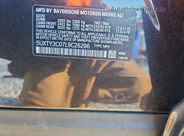 5UXTY3C07L9C26296 2020 BMW X3 Серый Вид наклейки с VIN-кодом