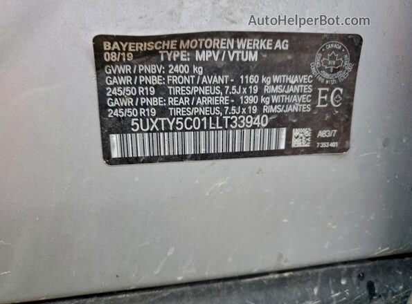5UXTY5C01LLT33940 2020 BMW X3 Silver Սալոնի 360 աստիճան տեսք