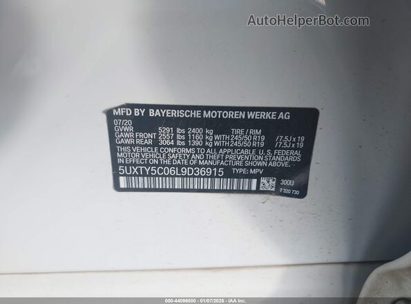 5UXTY5C06L9D36915 2020 BMW X3 White Engine compartment view
