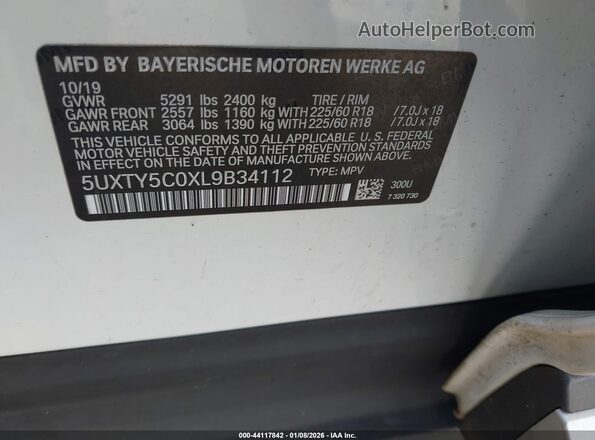 5UXTY5C0XL9B34112 2020 BMW X3 White Widok komory silnika