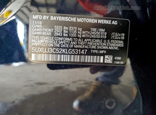 5UXUJ3C52KLG53147 2019 BMW X4 Черный Панорамный вид салона 360°