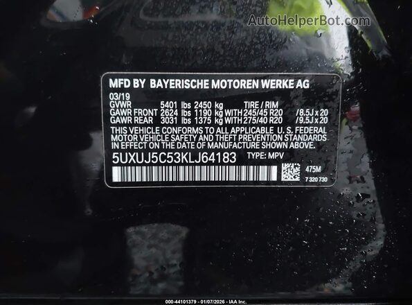5UXUJ5C53KLJ64183 2019 BMW X4 Black 