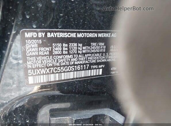 5UXWX7C55G0S16117 2016 BMW X3 Black ძრავის განყოფილების ხედი