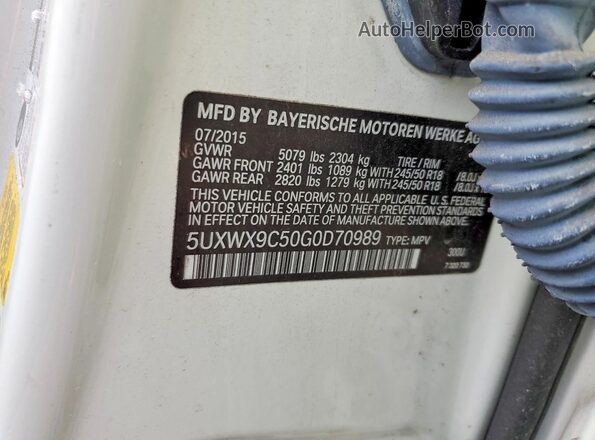 5UXWX9C50G0D70989 2016 BMW X3 White Vista de la etiqueta del VIN