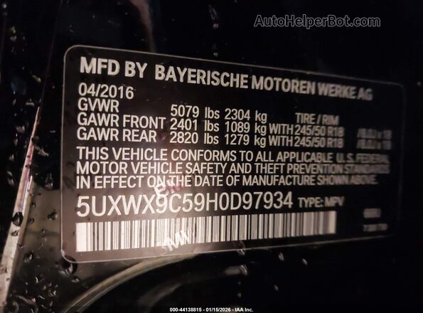 5UXWX9C59H0D97934 2017 BMW X3 Black Widok komory silnika