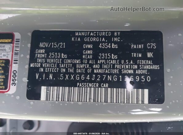 5XXG64J27NG126950 2022 KIA K5 Серый Вид подкапотного пространства