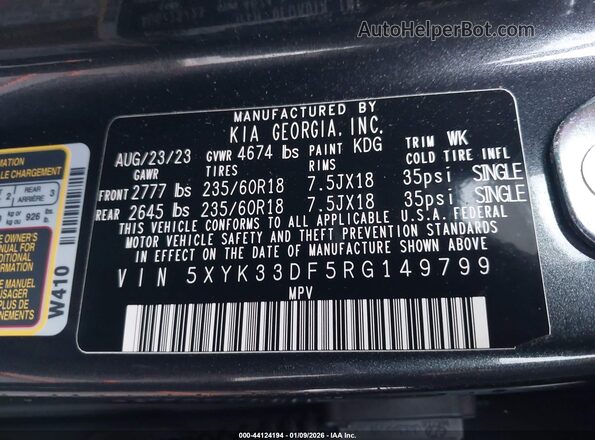 5XYK33DF5RG149799 2024 KIA SPORTAGE Gray Вид підкапотного простору