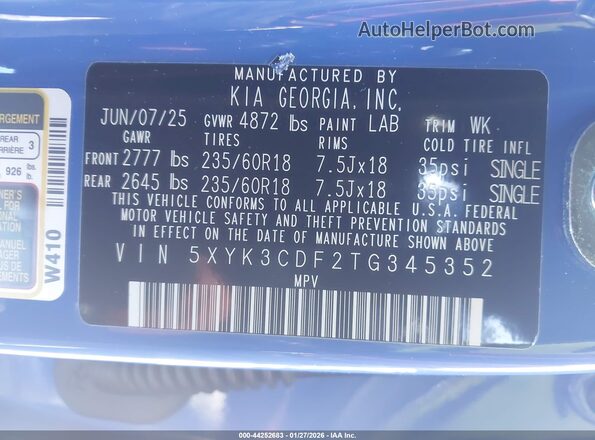 5XYK3CDF2TG345352 2026 KIA SPORTAGE Blue Շարժիչի բաժամունքի տեսք