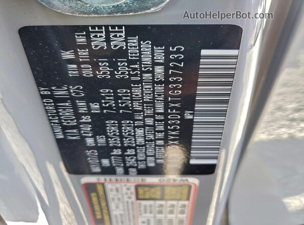 5XYK53DFXTG337235 2026 KIA SPORTAGE Gray VIN კოდის სტიკერის ხედი