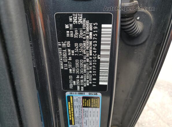 5XYP3DGC4PG375195 2023 KIA TELLURIDE Gray VIN կոդի պիտակի տեսք
