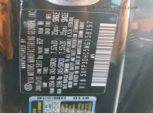 5XYP3DHC5MG158197 2021 KIA TELLURIDE Black Vista interior de 360 grados