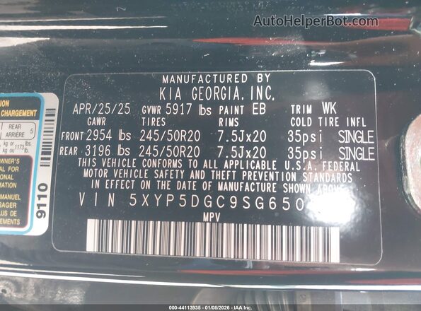 5XYP5DGC9SG650983 2025 KIA TELLURIDE Black 