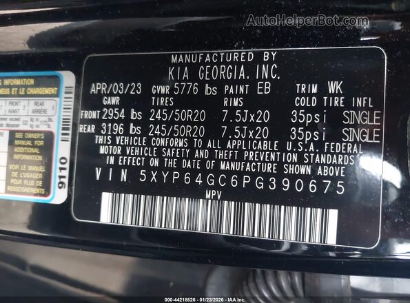 5XYP64GC6PG390675 2023 KIA TELLURIDE Black Engine compartment view