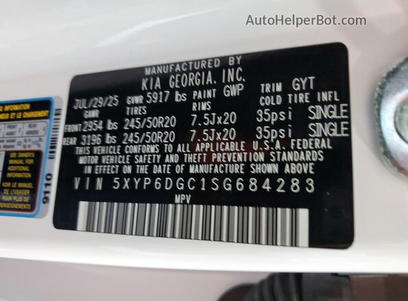 5XYP6DGC1SG684283 2025 KIA TELLURIDE White Widok naklejki z numerem VIN