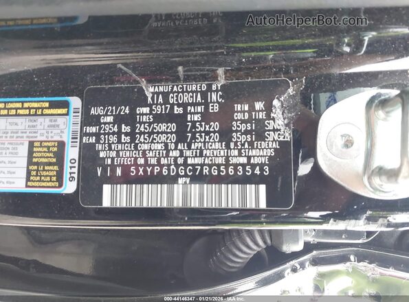 5XYP6DGC7RG563543 2024 KIA TELLURIDE Black ძრავის განყოფილების ხედი