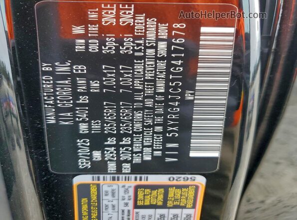 5XYRG4JC5TG417678 2026 KIA SORENTO Black Widok naklejki z numerem VIN