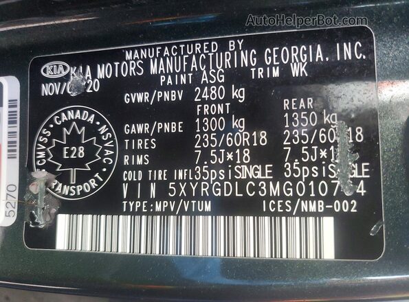 5XYRGDLC3MG010764 2021 KIA SORENTO Зеленый 