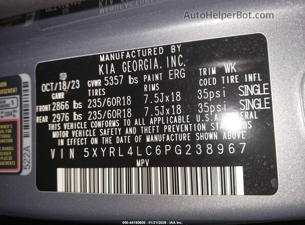 5XYRL4LC6PG238967 2023 KIA SORENTO Gray Widok komory silnika