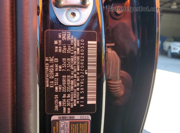 5XYRLDJC0RG260520 2024 KIA SORENTO Black VIN კოდის სტიკერის ხედი