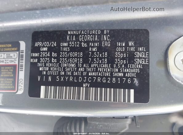 5XYRLDJC7RG281767 2024 KIA SORENTO Pewter Vista del compartimento del motor