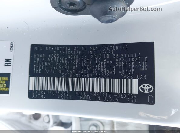 5YFB4MCE6RP190305 2024 TOYOTA LL Белый Вид подкапотного пространства