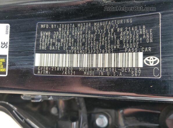 5YFB4MDEXPP078361 2023 TOYOTA LL Черный Вид наклейки с VIN-кодом