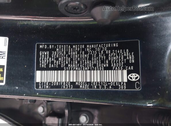 5YFEPMAE6MP176596 2021 TOYOTA LL Black Engine compartment view