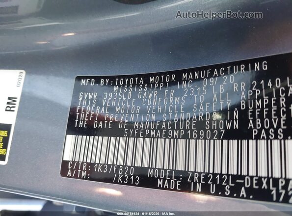 5YFEPMAE9MP169027 2021 TOYOTA LL Light Blue Vista del compartimento del motor