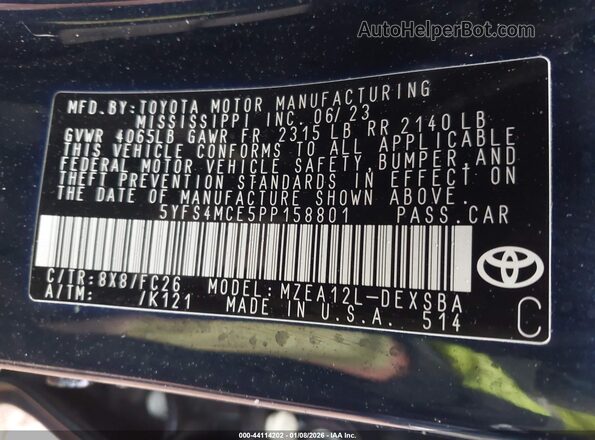 5YFS4MCE5PP158801 2023 TOYOTA LL Синий Вид подкапотного пространства