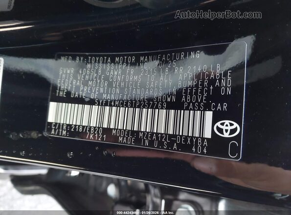 5YFT4MCE6TP257769 2026 TOYOTA LL Black Engine compartment view