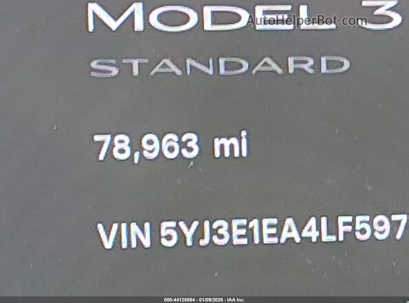 5YJ3E1EA4LF597701 2020 TESLA MODEL 3 White 