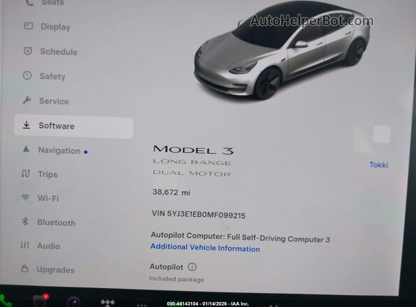 5YJ3E1EB0MF099215 2021 TESLA MODEL 3 White უკანა სავარძლების ხედი