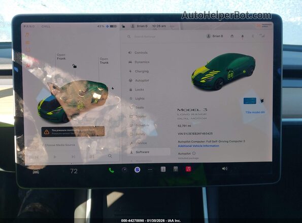5YJ3E1EB2KF493425 2019 TESLA MODEL 3 White Widok tylnych siedzeń