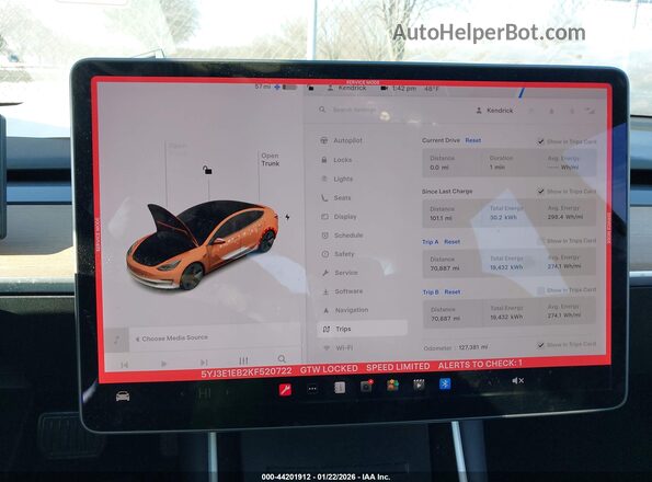 5YJ3E1EB2KF520722 2019 TESLA MODEL 3 Gray 