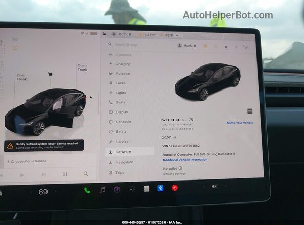 5YJ3E1EB2RF794562 2024 TESLA MODEL 3 Черный Вид задних сидений