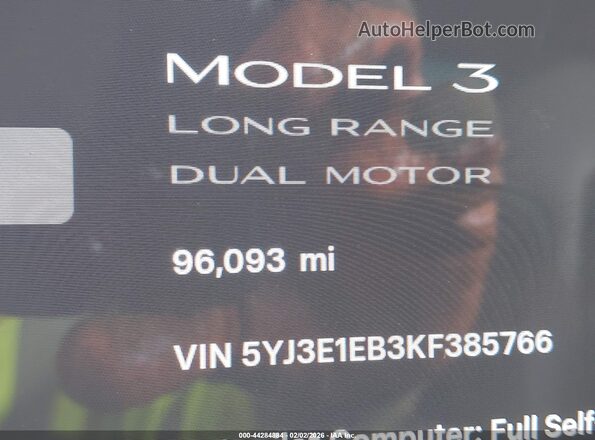5YJ3E1EB3KF385766 2019 TESLA MODEL 3 Черный Вид задних сидений