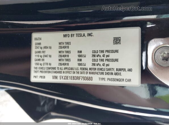 5YJ3E1EB3RF793680 2024 TESLA MODEL 3 Black 