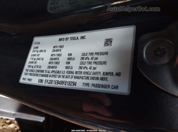 5YJ3E1EB4RF818294 2024 TESLA MODEL 3 Gray Շարժիչի բաժամունքի տեսք