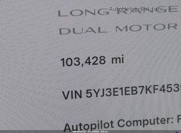 5YJ3E1EB7KF453941 2019 TESLA MODEL 3 Blue 