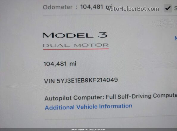 5YJ3E1EB9KF214049 2019 TESLA MODEL 3 Green 