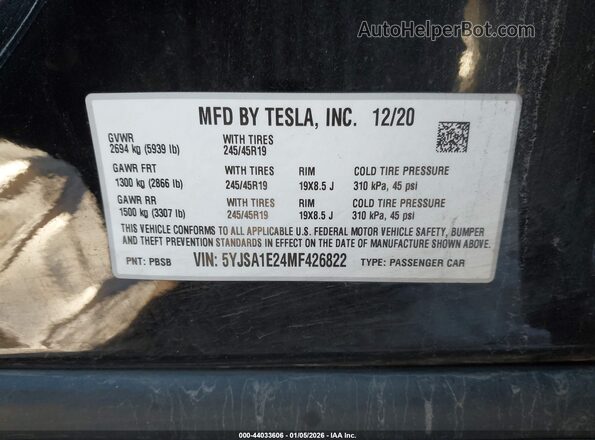 5YJSA1E24MF426822 2021 TESLA MODEL S Black Vista del compartimento del motor