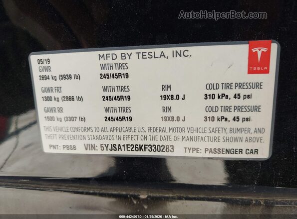 5YJSA1E26KF330283 2019 TESLA MODEL S Black Engine compartment view