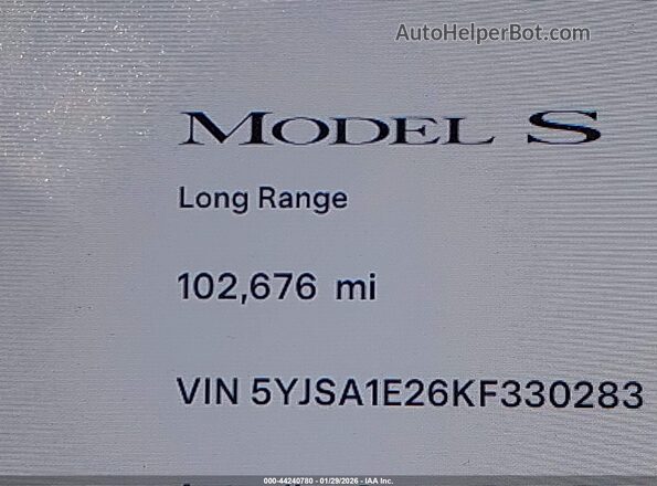 5YJSA1E26KF330283 2019 TESLA MODEL S Black 