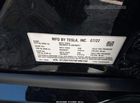 5YJSA1E57NF486153 2022 TESLA MODEL S Черный Вид подкапотного пространства