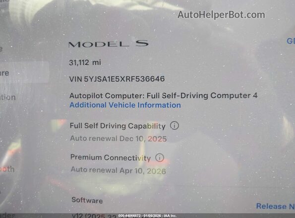 5YJSA1E5XRF536646 2024 TESLA MODEL S Black Панорамний вид салону 360°