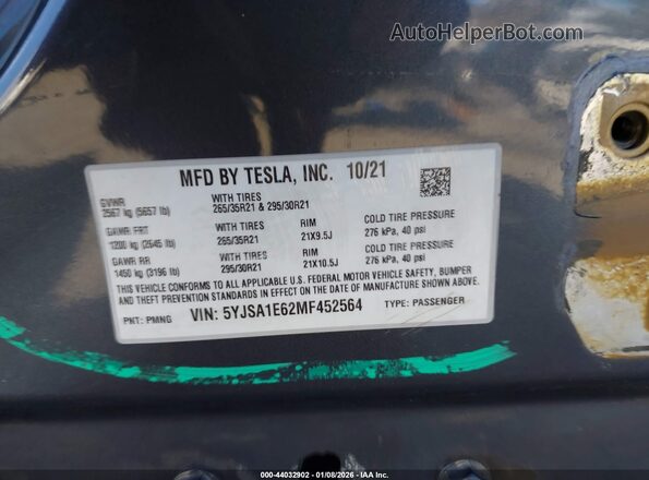 5YJSA1E62MF452564 2021 TESLA MODEL S Gray Вид підкапотного простору