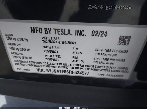 5YJSA1E66RF534577 2024 TESLA MODEL S Black Вид підкапотного простору