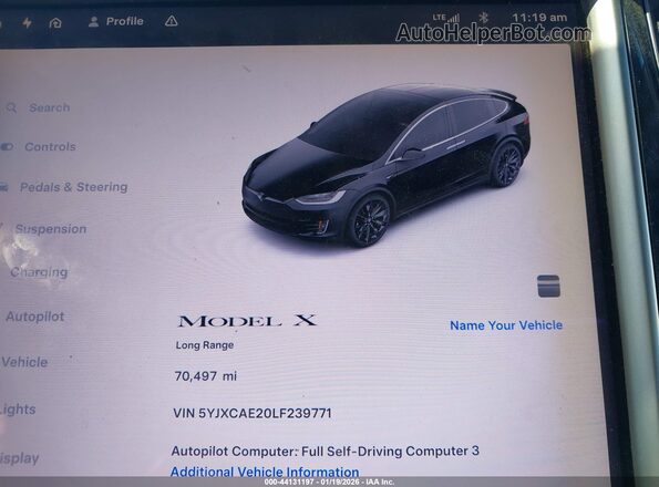 5YJXCAE20LF239771 2020 TESLA MODEL X Black უკანა სავარძლების ხედი