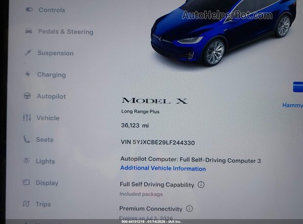 5YJXCBE29LF244330 2020 TESLA MODEL X Blue 